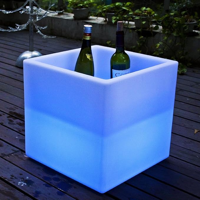 Mr.Go 16-inch SEMI-Storage LED Light Cube, Rechargeable RGB Color Changing Glowing Cube Cabinet Container End Table Ice Bucket Flower Pot Planter