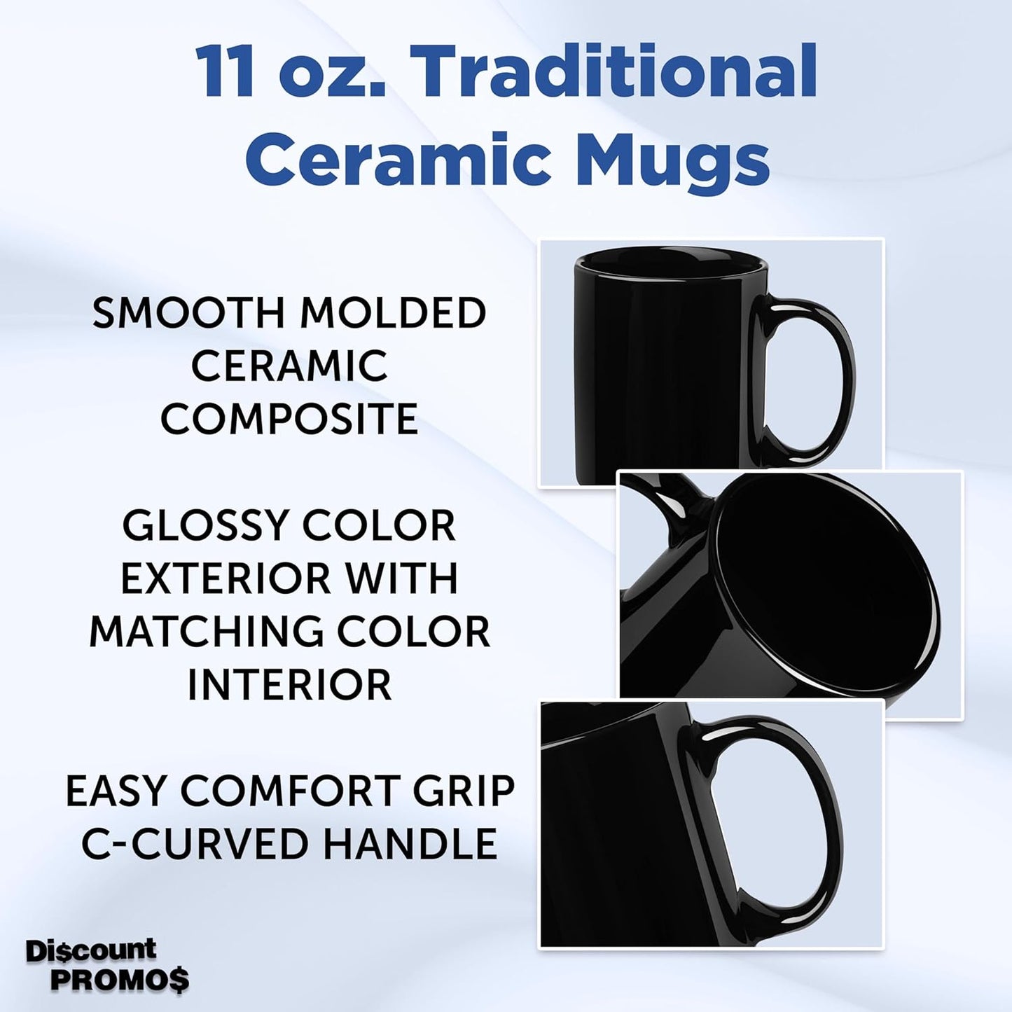 DISCOUNT PROMOS Ceramic Mugs – 11 oz. Set of 10, Personalized Bulk Pack, Perfect for Hot or Iced Drinks, Gaming – Black