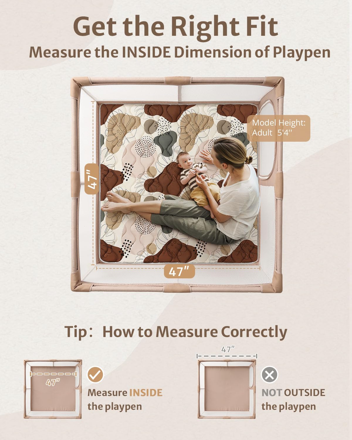 Blissful Diary Baby Play Mats for Floor, 47x47 Playpen Mat, Thicken Cushioning Padding Foam Playmate for Baby and Toddlers Infants, Non-Slip & Machine Washable, Boho Design