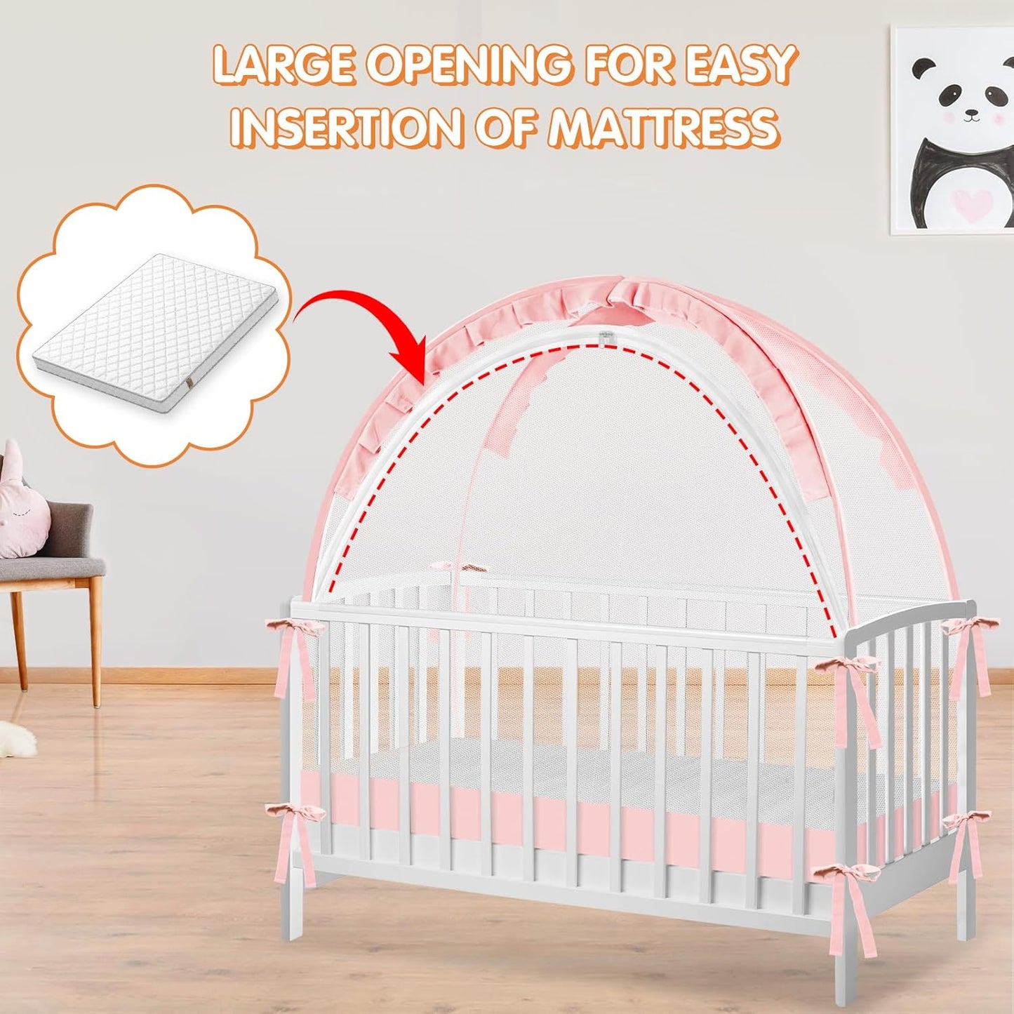 Crib Tent to Keep Baby from Climbing Out - Crib Net to Keep Baby in - Pop Up Breathable Cribs Cover - Canopy with Upgrade Strong Mesh and Durable Zipper (Pink, Lager)
