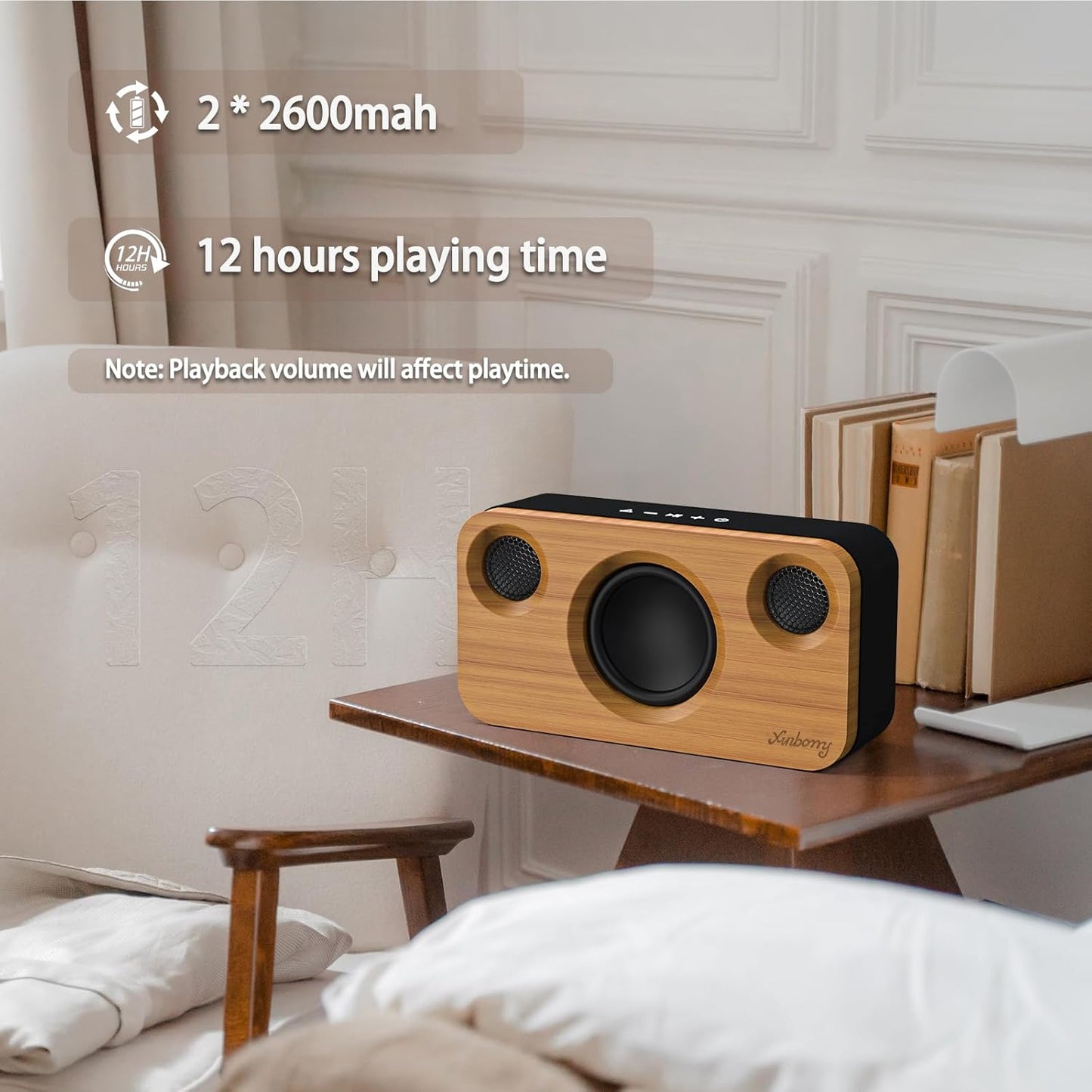 Bluetooth Speaker with Deep Bass, 40W(Peak) Wireless Portable Speaker with AUX, TF Card, Stereo Sound Wood Home Audio Sync up to 100 Bluetooth 5.3 Speakers for Home Party, Outdoor Camping