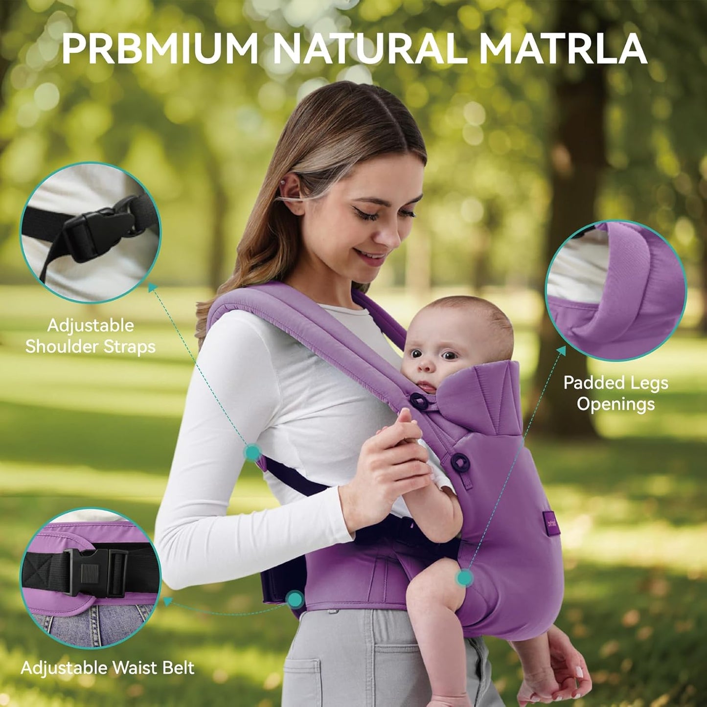 Baby Carrier Newborn to Toddler, 7-45 lbs with Natural Material, Ergonomic Design,Versatile and Adjustable,Hands Free for Moms&Dads,Purple
