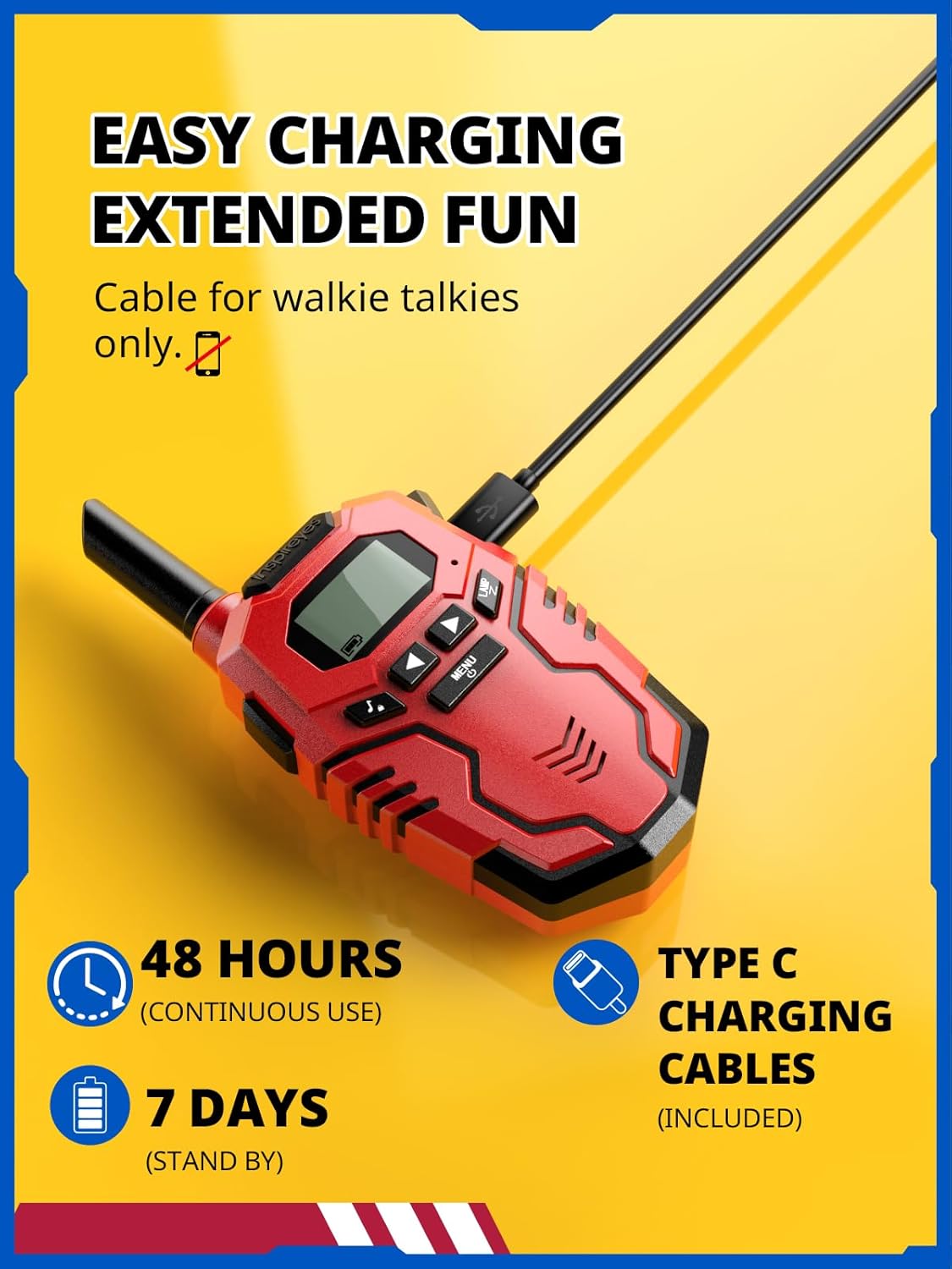 Walkie Talkies for Kids Rechargeable, Long Range 2 Way Radio, Outdoor Beach Camping Road Trip Role Play Toys Birthday Xmas Gift for Boys Age 7-12, 2 Pack