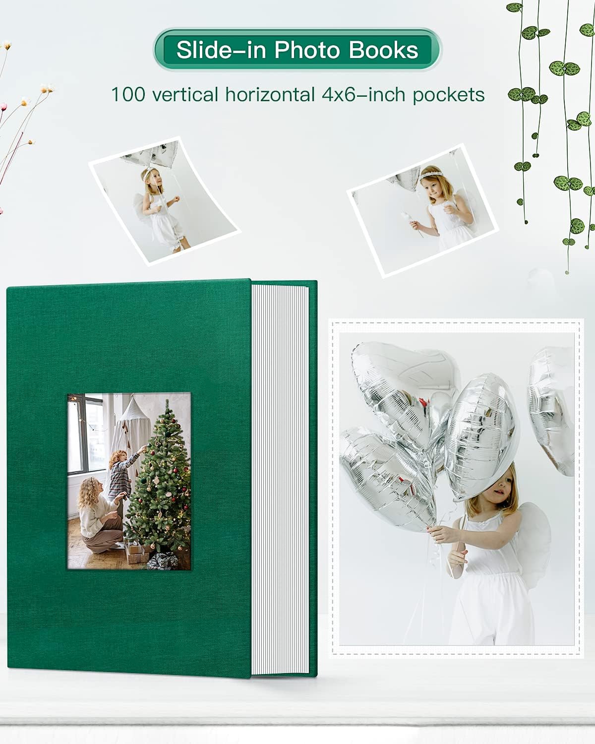 popotop Photo Album 4x6-100 Photos Photo Books with 100 Vertical Pockets,Linen Cover Albums for Family Wedding Anniversary Baby Vacation Pictures