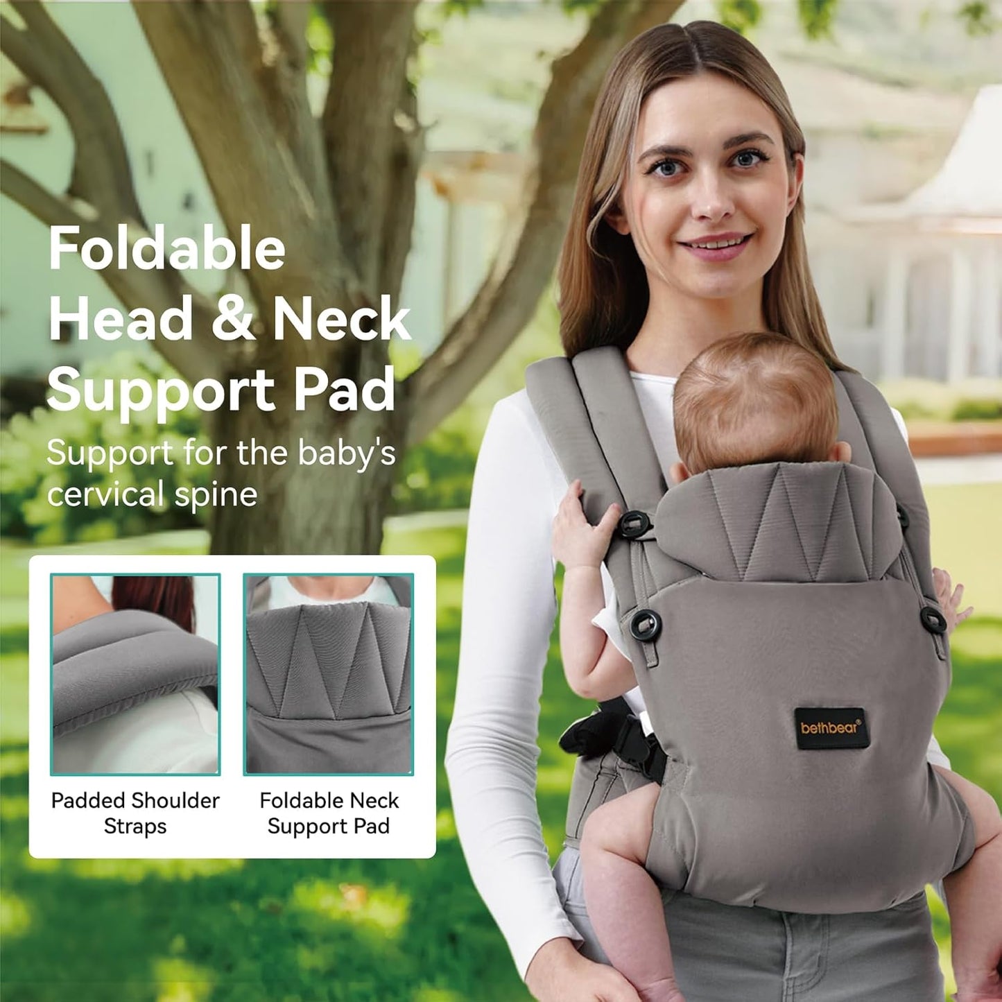 Baby Carrier Newborn to Toddler 7-45 lbs with Natural Material, Ergonomic Design,Versatile and Adjustable,Hands Free for Moms&Dads,Gray