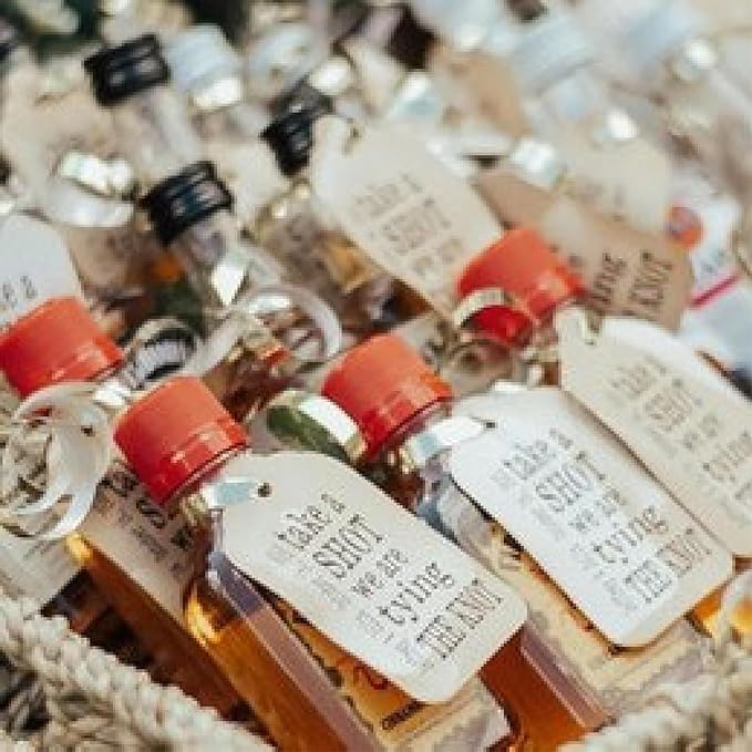 Take a Shot we Tied the Knot (or Take a shot we are tying the knot) Wedding Personalized CardStock Keepsake Souvenir Favor Tag sets of 25 Tags (Medium 1 3/8" x 2 1/2")