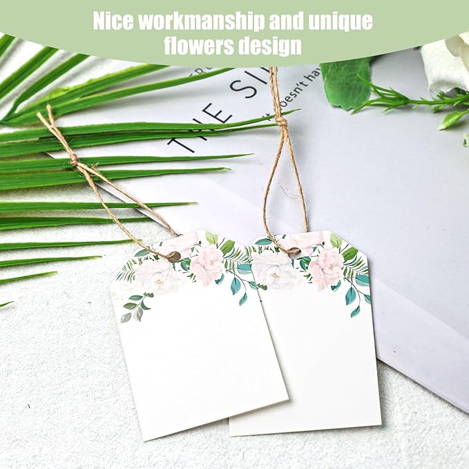 VGOODALL 40PCS Floral Gift Tags with String - Thank You Paper Tags for Baby Shower, Birthday, Wedding, Bridal Shower, DIY Gift, Party Favor Decor