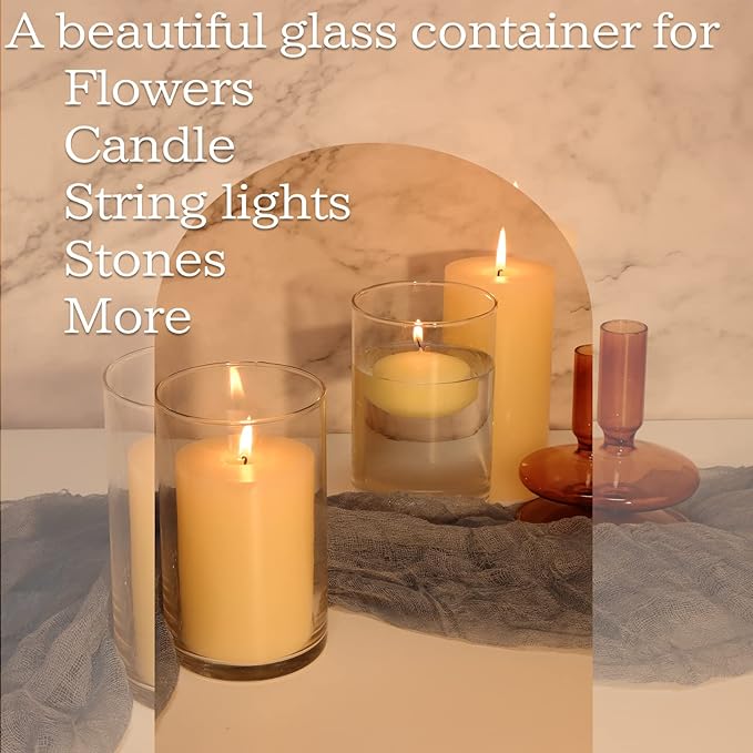 6 Pack Clear Glass Cylinder Vases, 6 Inch Flowers Vase, Floating Candle Holder for Table Centerpiece, Ideal for Wedding, Party Supplies and Home Decor