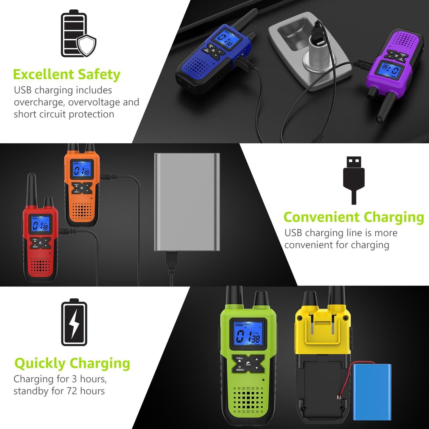 Walkie Talkies Rechargeable for Adults Long Range with NOAA Weather Alert, Multi-Purpose 2 Way Radios 4 Pack for Team Work Seniors Care Kids Adventure Family Camping Hiking Skiing Cruise