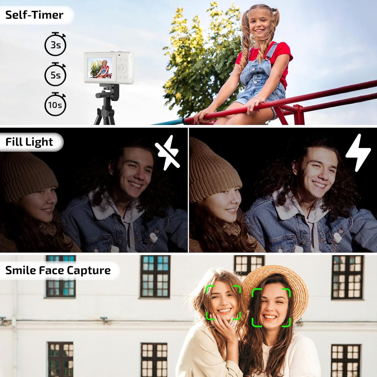 Upgrade Digital Camera, FHD 4K 44MP Autofocus Digital Point and Shoot YouTube Camera with 16X Zoom, 32GB SD Card, Compact Digital Camera Cheap for Teens Boys Girls Kids White