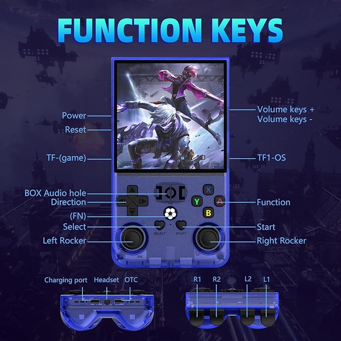 R36MAX Retro Handheld Game Console,64GB Open Source System Support 30+ Emulator Console,4.0 Inch IPS Screen Retro Gaming Console,4000mAh Battery,Portable Video Game Console for Christmas (Blue)