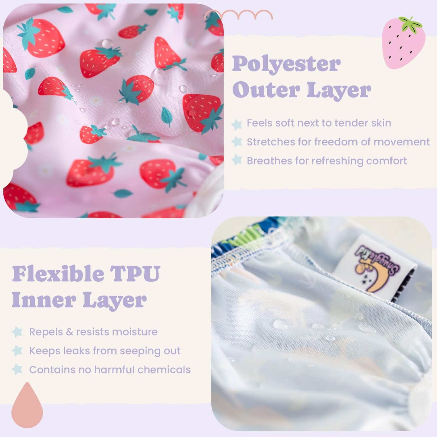 Waterproof Plastic Underwear for Potty Training, 6-Pack - Super-Soft Cloth Diaper Covers with Ultra-Thin TPU Inner Layer to Prevent Leaks - Reusable - Multicolor Prints