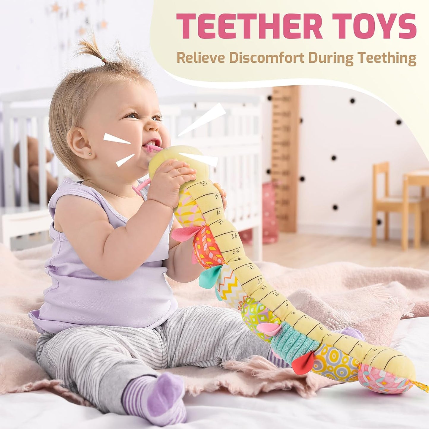 Sumobaby Baby Girl Toys Musical Caterpillar, Stuffed Animal Activity Soft Toys with Teether,Multi-Sensory Crinkle, Rattle and Textures,for Tummy Time baby toys 0 to 12 months Girls,Caterpillar(Yellow)