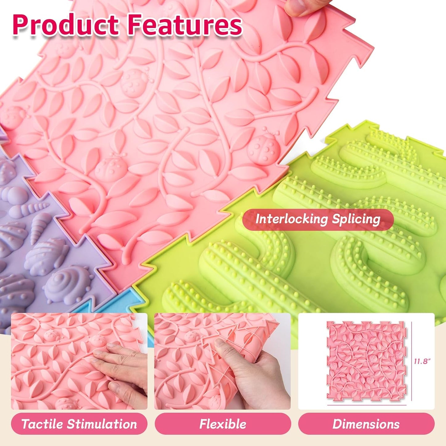 Sensory Mat for Autistic Children Massage Game Mats Puzzle Play Mats Textured Sensory Floor Tiles for Kids Toddlers Sensory Room Must Have