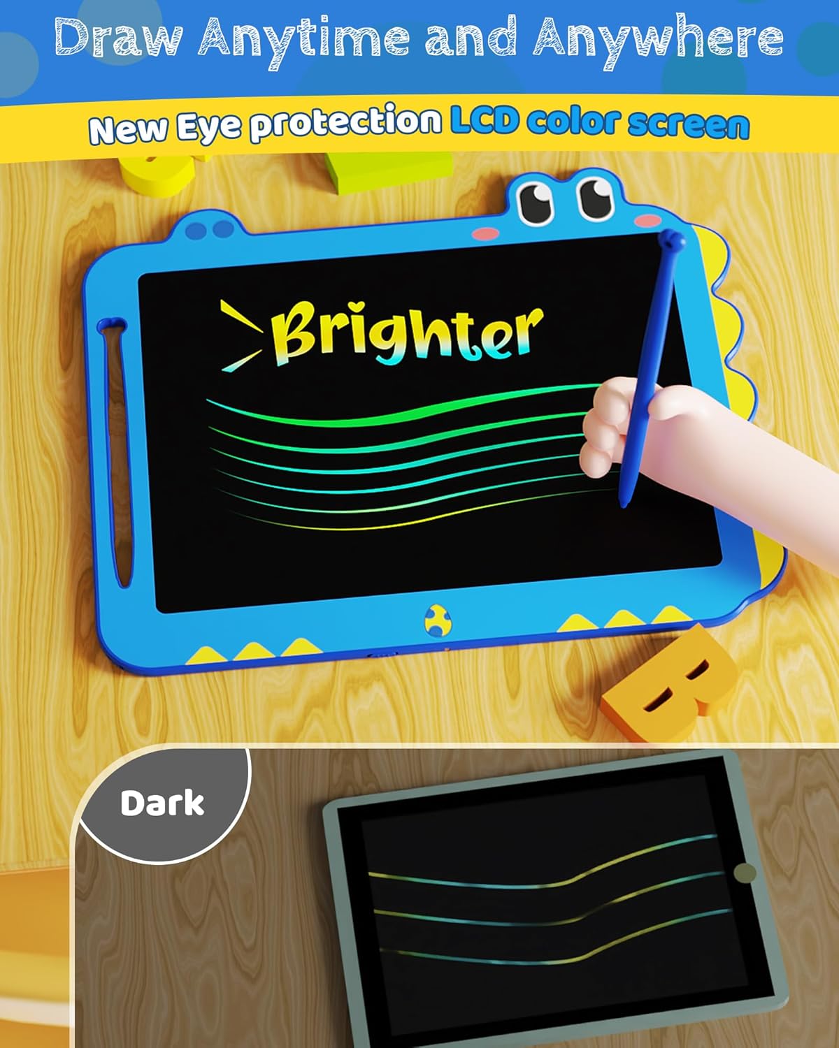 TEKFUN LCD Writing Tablet for Kids, 12 Inch Doodle Board for Toddlers, Colorful Drawing Tablet, Reusable Electronic Pads Educational and Learning Toys Gifts for 3-13 Year Old Boy and Girl (Blue)