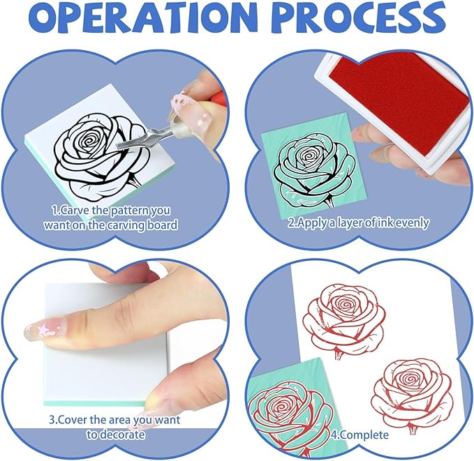 6pcs 2"x2" Rubber Carving Blocks, Linoleum Block Stamp Making Kit for Beginners - DIY Stamp Making, Printmaking Crafts (White & Green)