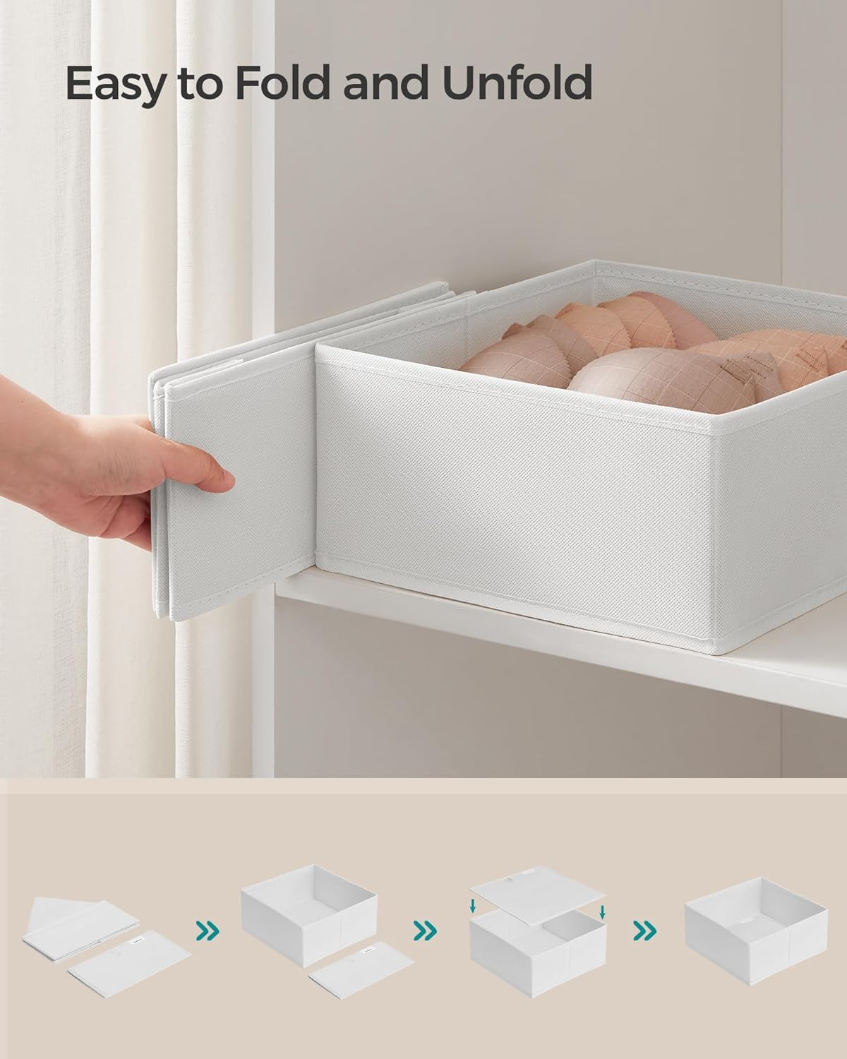 SONGMICS Drawer Organizers, Dresser Divider Organizers, Set of 18, Foldable Fabric Storage Boxes for Socks, Underwear, Bras, Ties, Scarves, Cloud White URDZ006W03