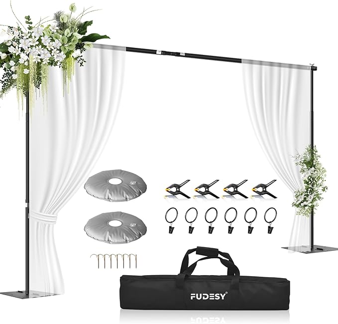 FUDESY Backdrop Stand Heavy Duty, 10x10ft Adjustable Photo Background Pipe and Drape Backdrop Stand Kit with Metal Base for Photography Parties Birthday Video Studio