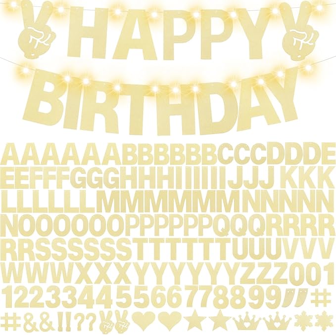 167Pcs DIY Glitter Customizable Banner Kit Custom Banners DIY Happy Birthday Letters Banner Happy New Year Banners Christmas Baby Shower Birthday Party Supplies(Glitter Champagne Gold)