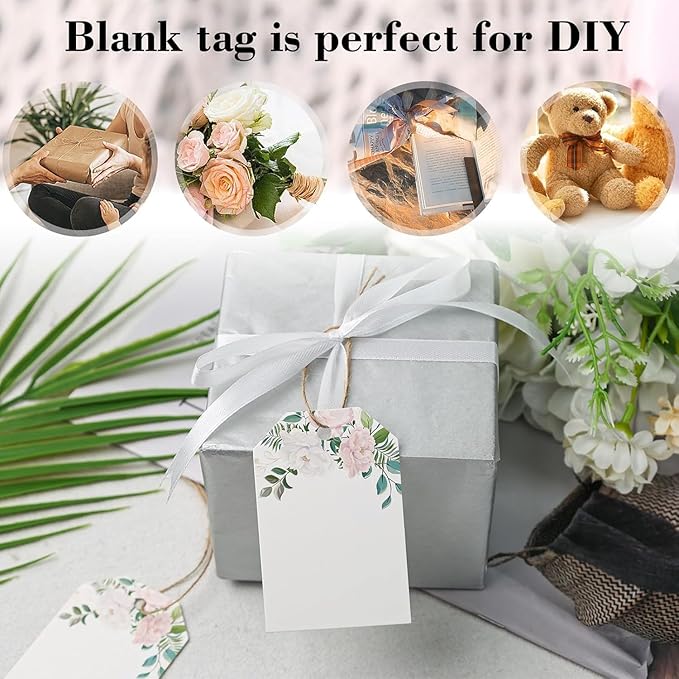VGOODALL 80PCS Gift Tags with String Attached, 2 x 3 inch Floral Design Gift Tag for Presents, Bridal Shower, Wedding Birthday, Baby Shower