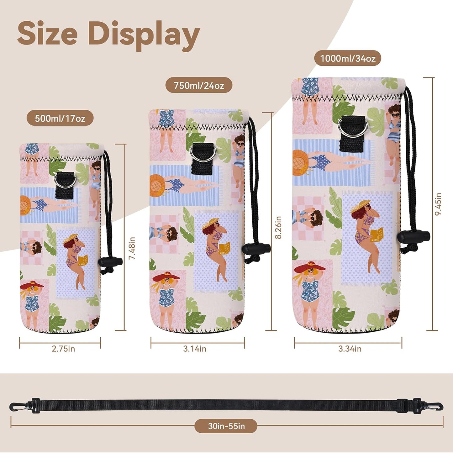 AUPET Water Bottle Sling Bag Carrier Crossbody Sleeve,Insulated Neoprene Bottle Case Holder Pouch Cover 500ML/17oz with Shoulder Strap for Walking Women Men