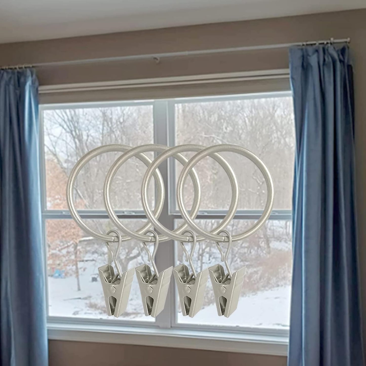 40 Pack Matte Silver Curtain Rings with Clips, Curtain Hooks Hangers Clip Rings for Hanging Drapes Bows Hat, Drapery Rings 1.26 in I D, Fits up to 1 in Diameter Curtain Rod.