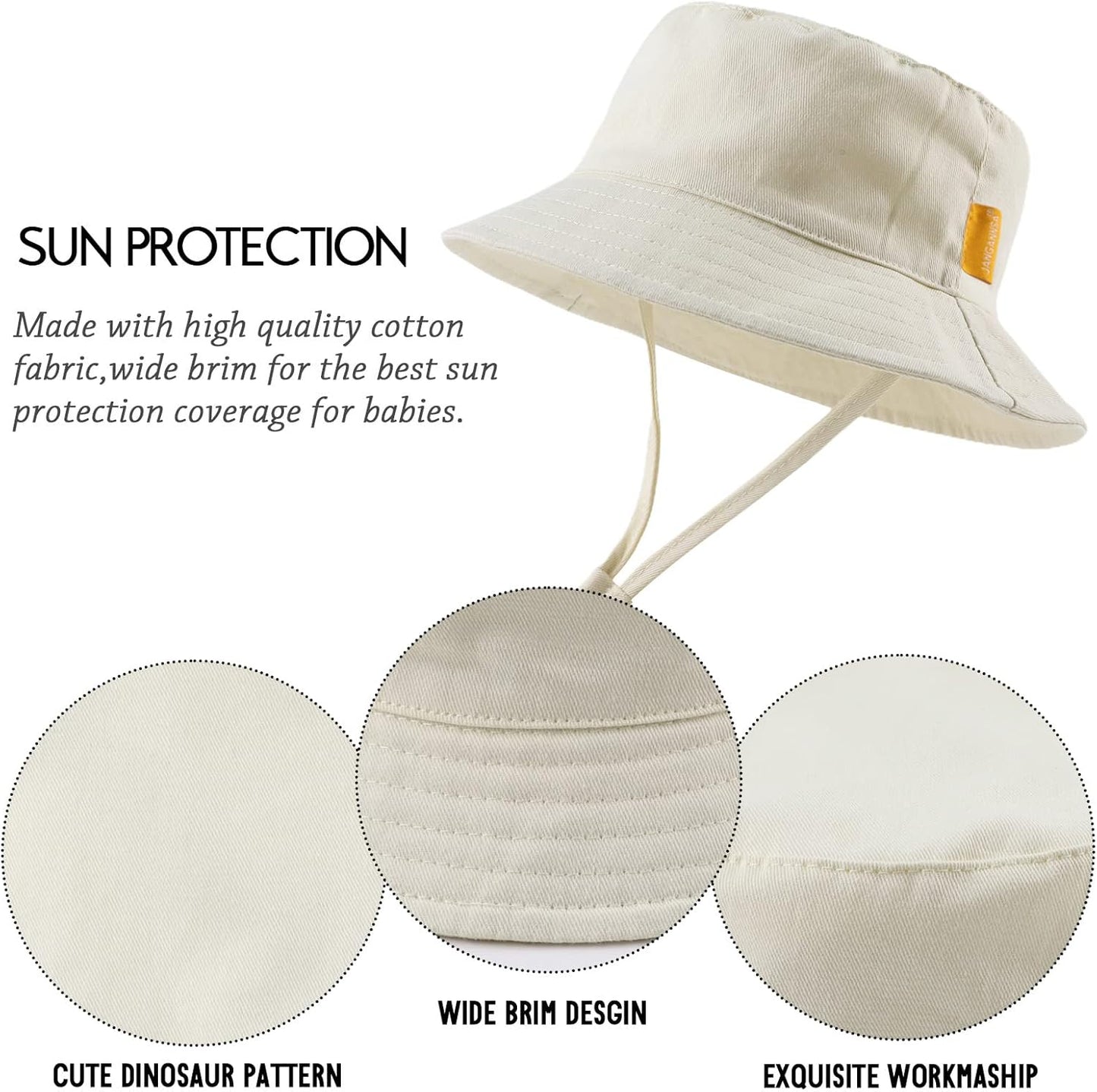 JANGANNSA Cotton Baby Sun Hat Infant Toddler Boys Girls Bucket Hats Summer Sun Protection Kids Beach Caps