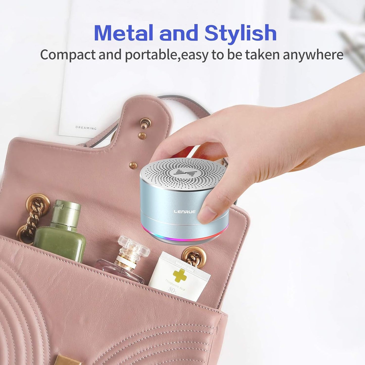 LENRUE Portable Bluetooth Speakers,Wireless Speaker with Clear Sound, Long Playtime, Small Mini Metal Speaker,Christmas Birthday Gifts for Men, Women,Kids(Sky-Blue)