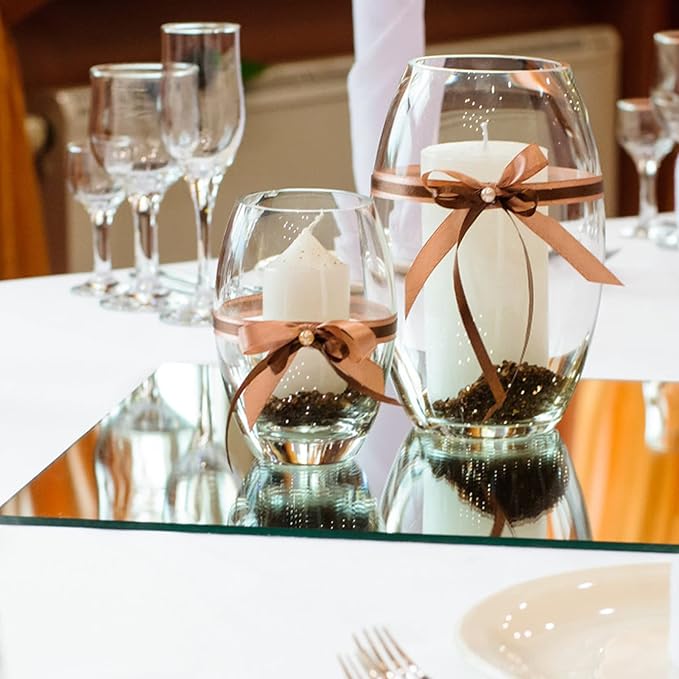 VASUHOME 5 x 12 inch Mirror Candle Plate for Table Centerpieces, Set of 12, 2 mm Thick, Mirror Tiles for Wall, Table Wedding Centerpieces, Party Decor and Crafts