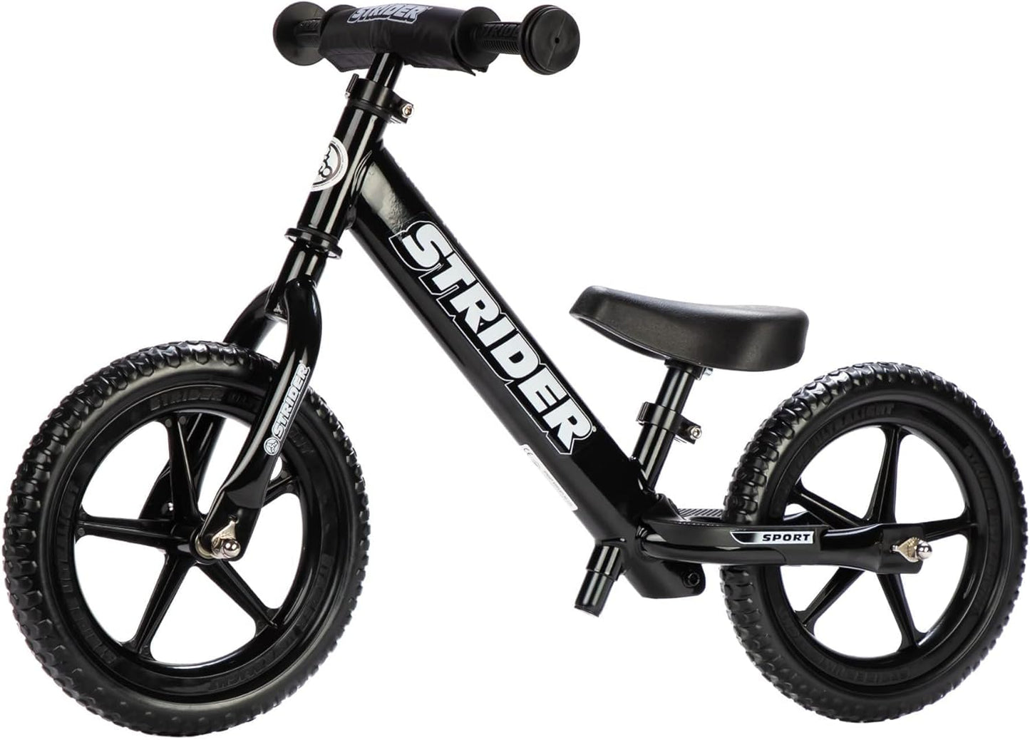 Strider 12” Sport Bike - No Pedal Balance Bicycle for Kids 1 to 4 Years - Includes Safety Pad, Padded Seat, Mini Grips & Flat-Free Tires - Tool-Free Assembly & Adjustments