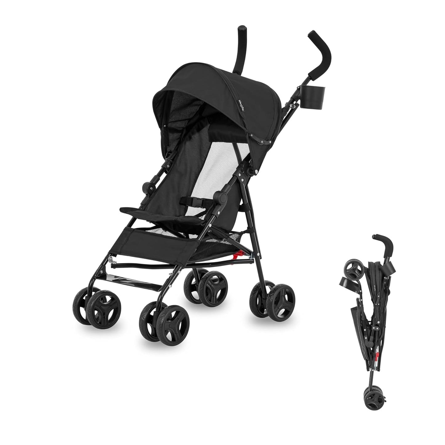 Dream On Me Rover Convenience Baby Stroller in Black, Lightweight & Compact Umbrella Stroller, Easy one-Hand fold Travel Stroller, Lockable Rear Wheels, Removable & Adjustable Canopy