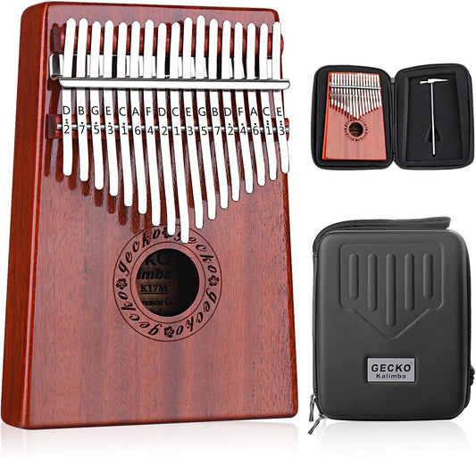 GECKO Kalimba 17 Keys Thumb Piano with Waterproof Protective Box, Tune Hammer and Study Instruction, Portable Mbira Sanza Finger Piano, Meditation Sound, Gift for Beginners and Professional