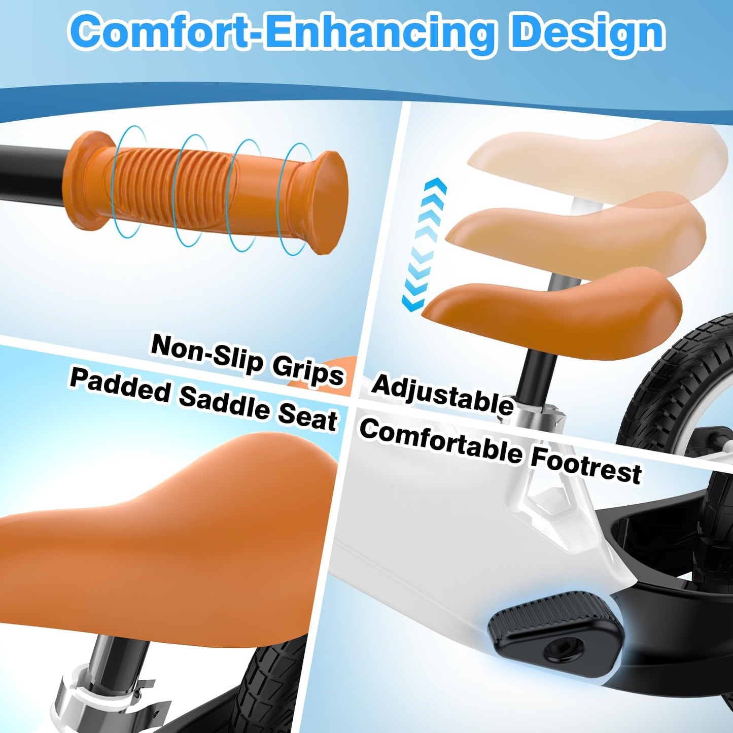 Ridego 12 or 14 Inch Balance Bike for Kids 2-6 Year Old,Lightweight Kids Bike with Adjustable Seat, Push Bicycle with Air Rubber Tires，Ride-on Toys Birthday Gift