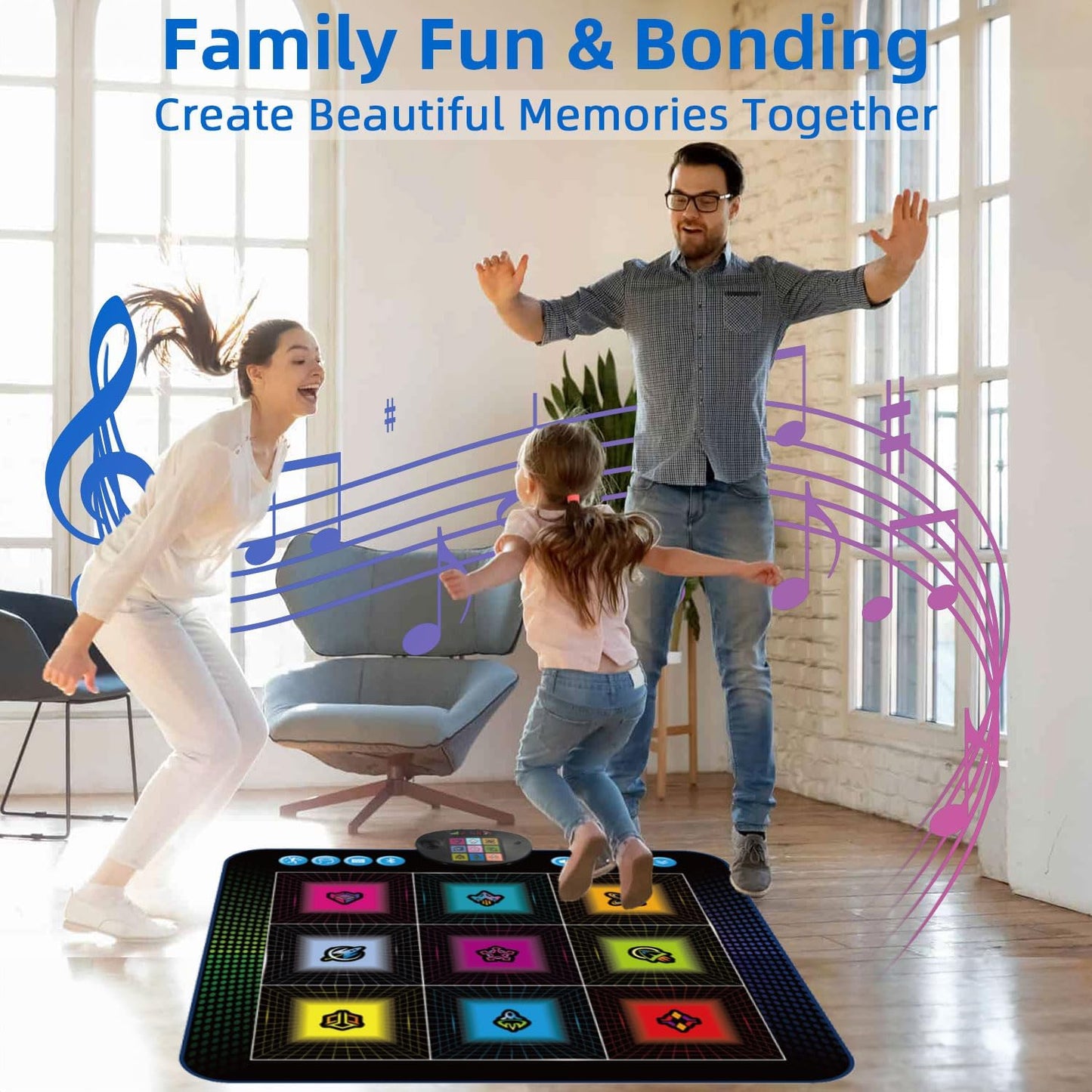 SUNLIN Light Up Dance Mat, Toy Gift for Girls Boys 3-10, Wireless Dance Pad w/ 9 Light-Up Buttons & Bluetooth, Music Pad w/ 4 Game Modes, Volume Control, Birthday Gifts for 3 4 5 6 7 8 Years Old Kids