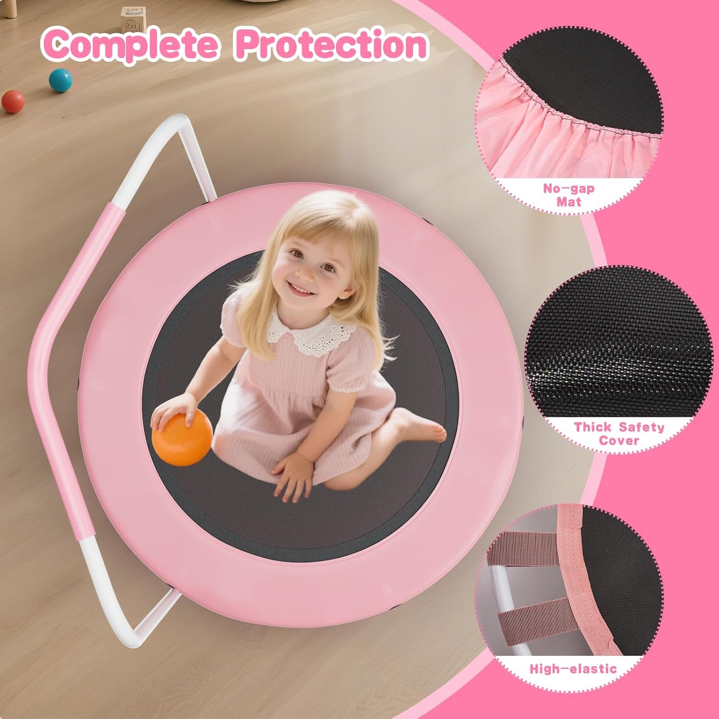 36" Mini Trampoline for Toddlers Ages 1–6 – Foldable Indoor/Outdoor Kids Rebounder with Foam Handle & Safety Padded Cover