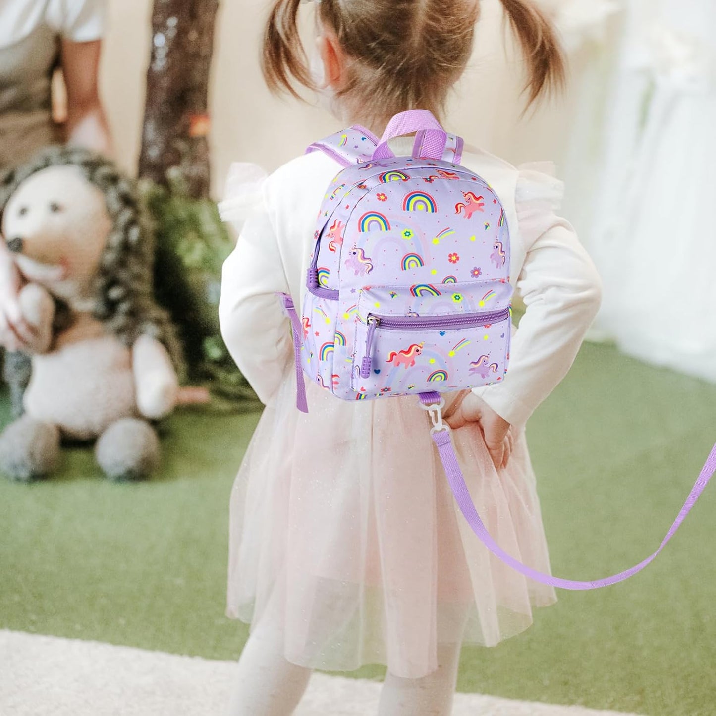 Accmor Toddler Backpack Leash, Cute Unicorn Baby Backpacks with Anti Lost Wrist Link, Mini Kids Backpack Leash Walking Harness for Outdoor Travel, Adorable Backpack Tether for Boys Girls 1-3 (Purple)