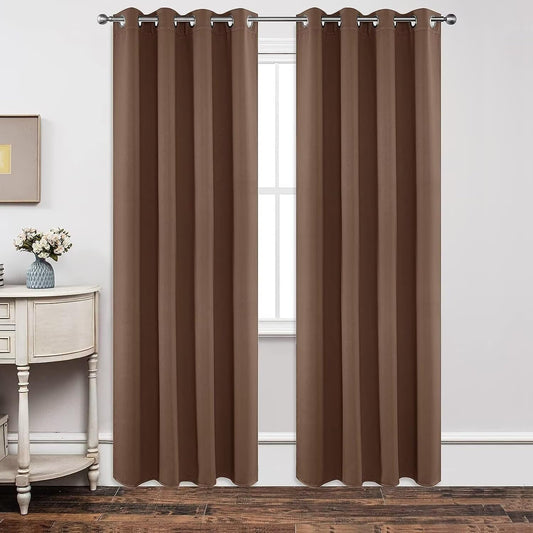 Joydeco Blackout Curtains 95 Inch Length 2 Panels Set, Thermal Insulated Long Curtains& Drapes 2 Burg, Room Darkening Grommet Drapes for Living Room Bedroom Window (W52 x L95 Inch, Brown)