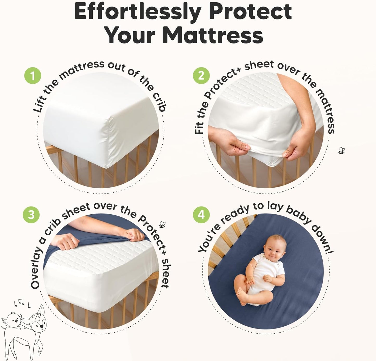 Waterproof Crib Mattress Protector Cover Fitted - 2-Pack Quiet Baby Crib Mattress Pad Sheets, 52" x 28" Soft Quilted Cotton Baby Sheet, Machine Washable, Easy Fit, Durable (Oat/Mavy)