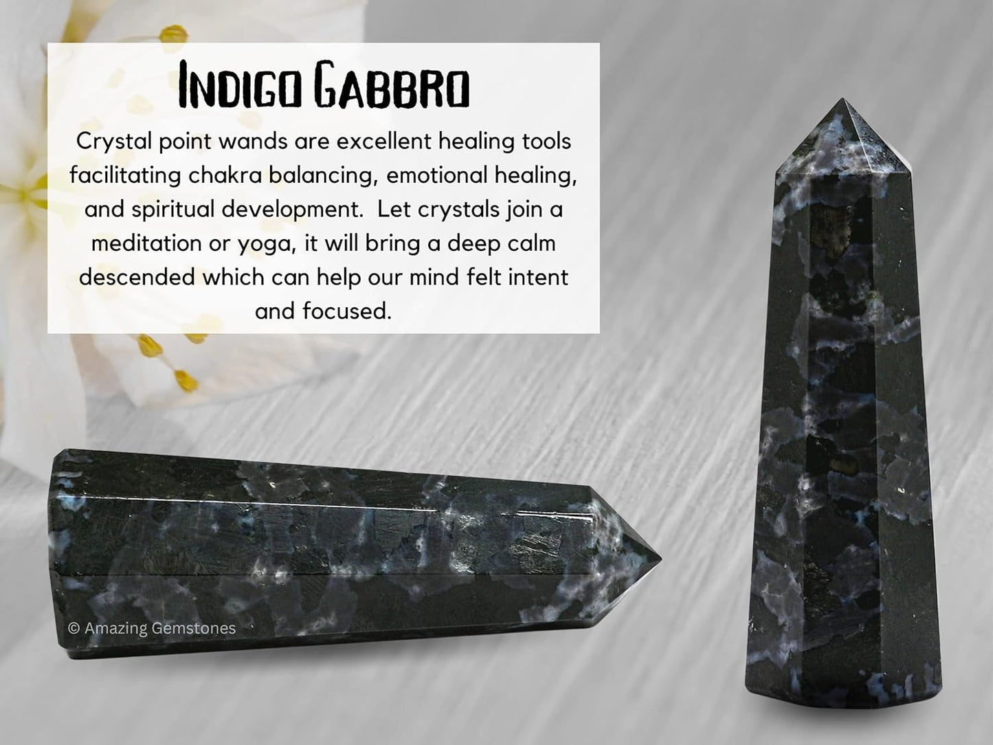 Amazing Gemstone Indigo Gabbro Crystal Towers - Natural Healing Crystal Point Obelisk for Reiki Healing and Crystal Grid (3 Inch)
