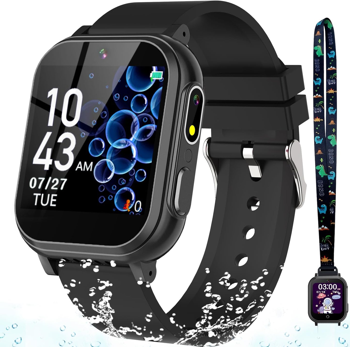 Waterproof Smart Watch for Kids with 32 Games Dual Camera Video Habit Tracking Music Player Pedometer Screen Protectors Lanyard, HD Touchscreen Kids Smart Watch Toy Birthday Gift for 3-12 Year Old