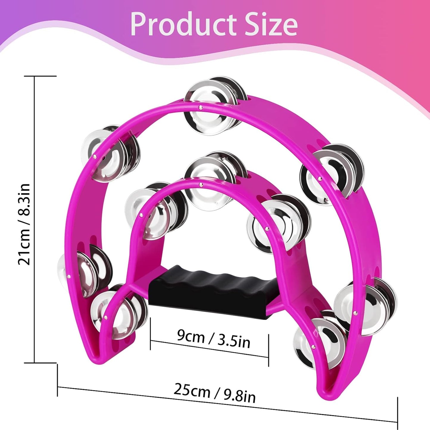 EastRock Double Row Tambourine,Metal Jingles Hand Held Percussion-Half Moon Tambourine for Adults, KTV, Party(Purple)