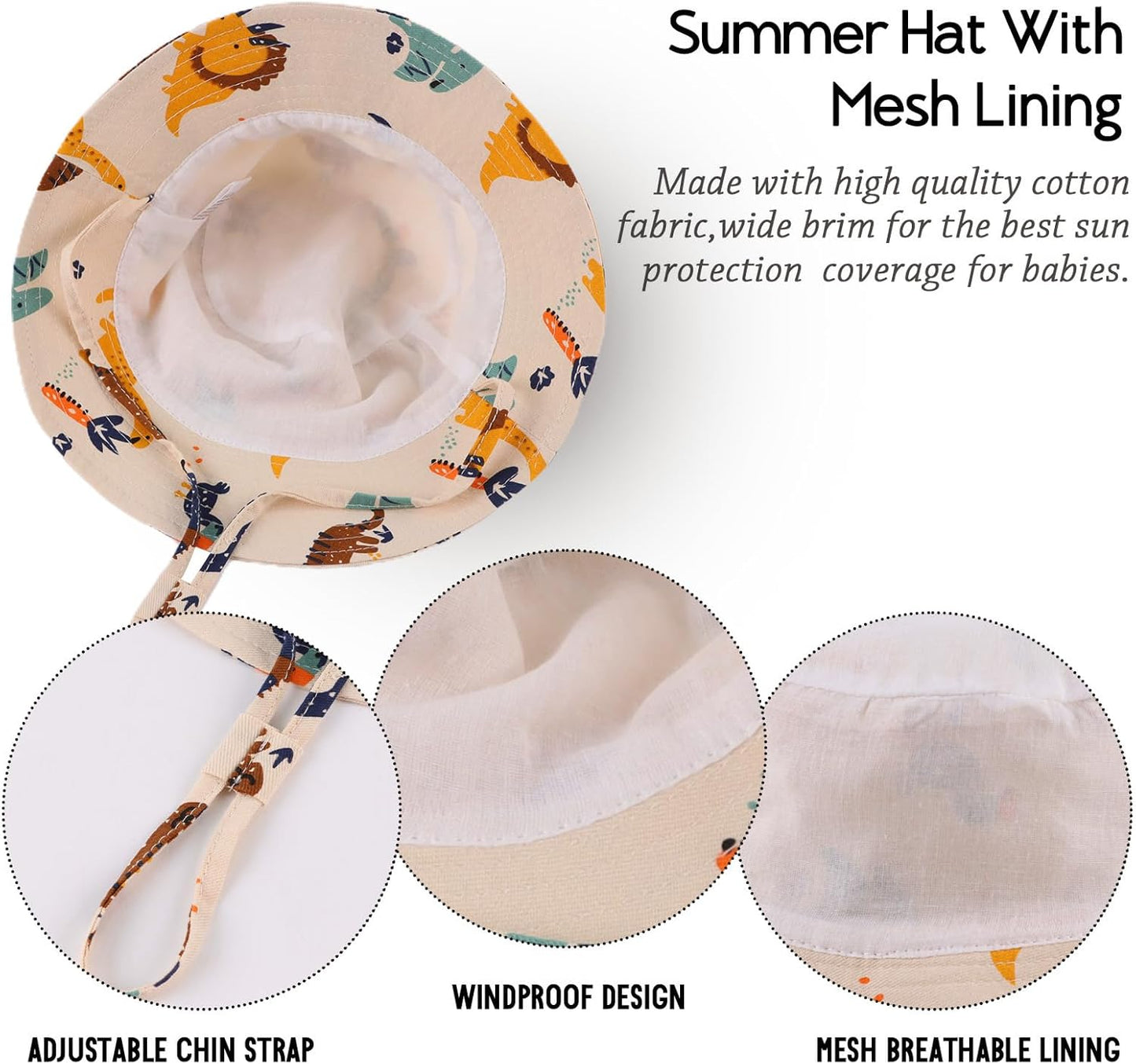 JANGANNSA Cotton Baby Sun Hat Infant Toddler Boys Girls Bucket Hats Summer Sun Protection Kids Beach Caps