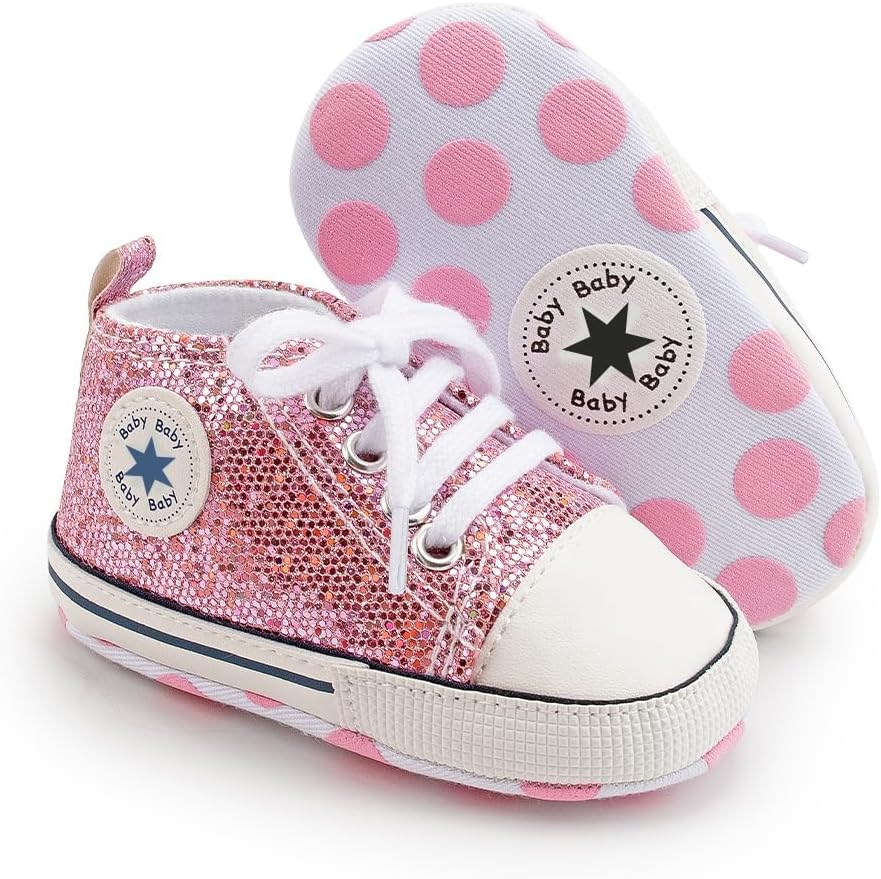 Unisex Baby Girls Boys Canvas High-top Shoes, Newborn Infant Anti-Slip Soft Sole Frist Walking Breathable Sneakers