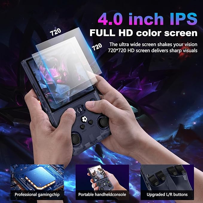 R36MAX Retro Handheld Game Console, 4.0 Inch 720x720 IPS Screen, Built-in 18,000+ Classic Game, Portable Hand Held Open Source Linux System, 4000mAh Battery Retro Gaming Console (Gray 64GB)