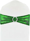 50 Pcs Chair Sashes Sequin Stretch Chair Bands Spandex Polyester Bows for Party Hotel Wedding Banquets Decoration - Green