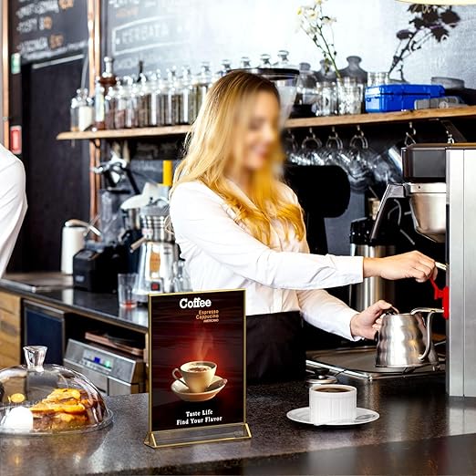 NIUBEE 6Pack 8.5 x 11 Acrylic Sign Holder with Gold Frames and Vertical Stand, Ideal for Display Wedding Table Numbers, Double Sided Picture, Clear Photos, Menu Holders