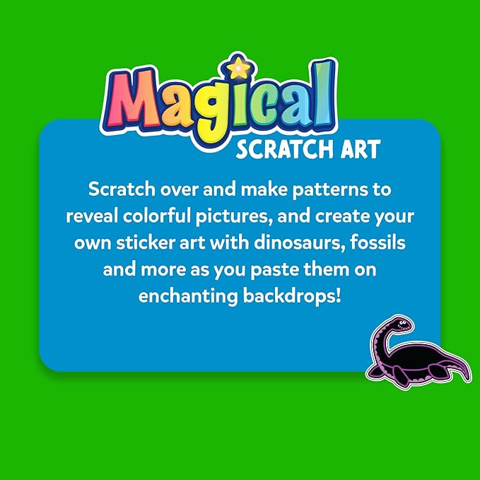 Skillmatics Scratch Art Book for Kids - Dinosaurs, Craft Kits & Supplies, 30+ Scratch Stickers, Travel Toys, DIY Kit, Gifts for Boys & Girls Ages 3, 4, 5, 6, 7, 8