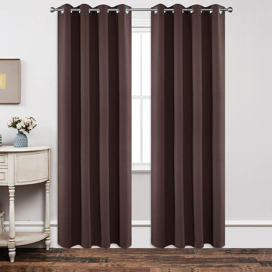 Joydeco Blackout Curtains 84 Inch Length 2 Panels Set, Thermal Insulated Long Curtains& Drapes 2 Burg, Room Darkening Grommet Drapes for Living Room Bedroom Window (W52 x L84 Inch, Chocolate)