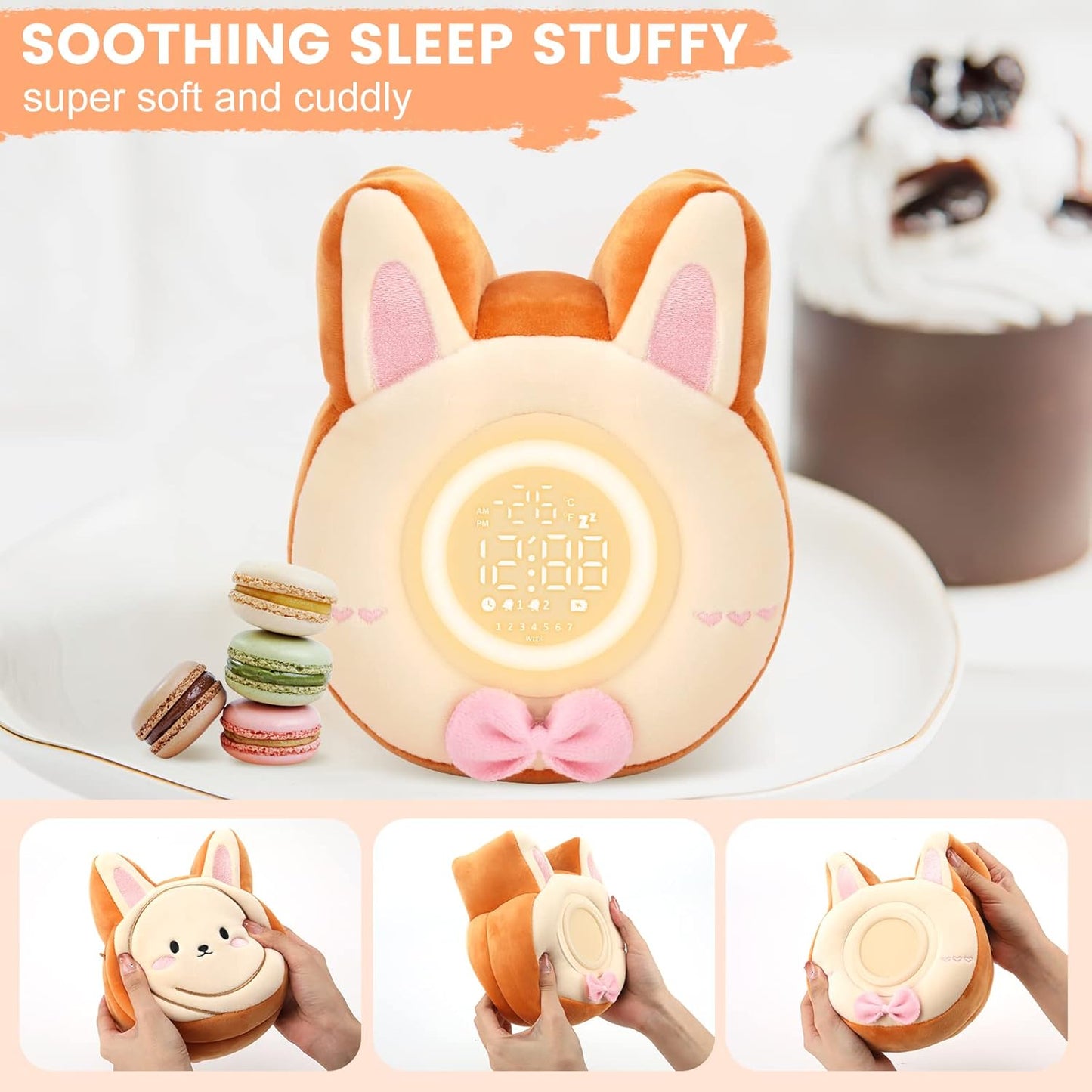 QANYI Bunny Night Light for Kids - Soft Plush Toy with Bunny Alarm Clock, Sleep Light for Bedroom, Gifting, Christmas, New Year