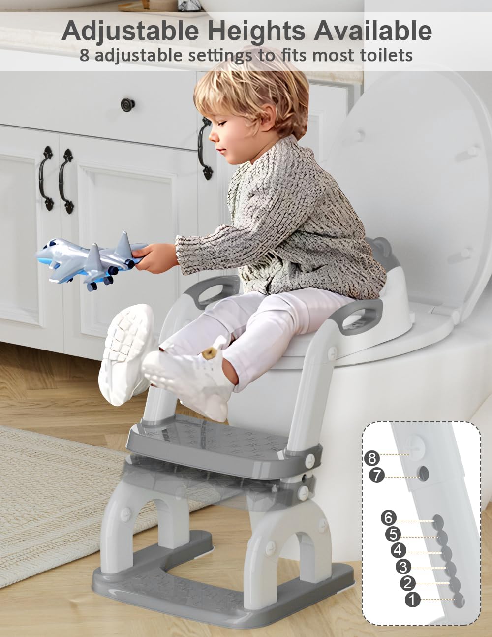 Potty Training Seat with Step Stool Ladder, Potty Training Toilet Seat with Soft Seat Splash Guard, Adjustable Height, 2 in 1 Potty Seats for Toddlers Kids Boys Girls